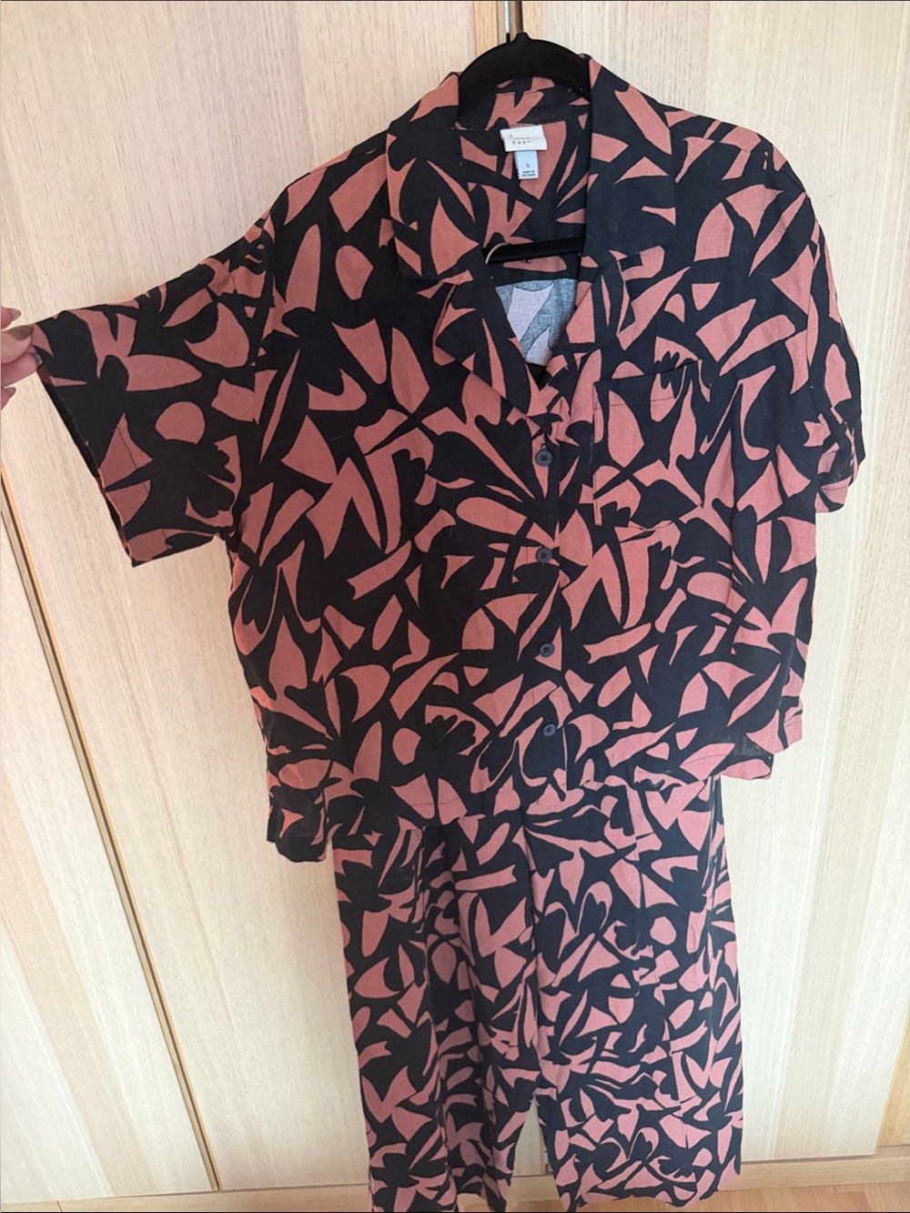 a new day Black and Rust Abstract Short-Sleeve Jumpsuit